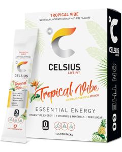 CELSIUS On-The-Go Powder Sticks Tropical Vibe - Essential Energy with Starfruit Pineapple Flavor (14 Sticks, 2.6 Oz)