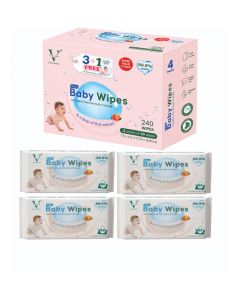 Vielor Baby Wipes 99.9% Water with Fruit Extract – Mega Deal 3+1 Free / Soft & Gentle Baby Skin Wipes (240 Wipes) / Baby Essentials