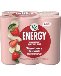 V8 ENERGY Strawberry Banana Energy Drink Made with Real Vegetable and Fruit Juices 8 FL OZ Can Pack of 6