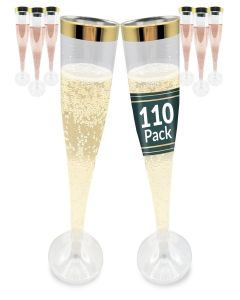 Reli. Champagne Flutes Plastic / 110 Pack / 4.5 oz - Gold Rim Clear / Premium Plastic Champagne Flutes / Party-Perfect for Celebrations