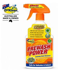 OzKleen Prewash Power Stain Remover Spray 500ml, Australian Made & Owned Laundry Pre-Treatment, Removes Food, Blood, Grass, Wine & Makeup Stains, Safe for Colours, Delicates & Septic Systems