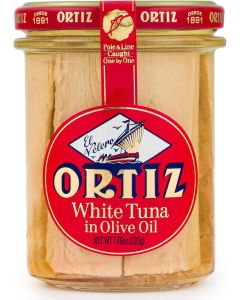 Ortiz White Tuna in Olive Oil - Fresh and Tender Spanish Wild Caught Tuna, 7.76oz Glass Jar