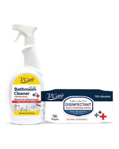 V Care Bathroom Cleaner Trigger Spray 750Ml + Multipurpose Disinfectant Wipes 96'S