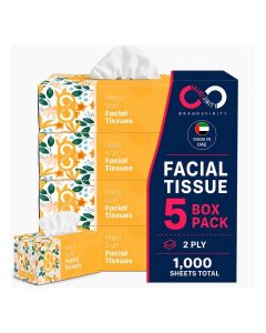 Facial Tissue Box - 5 Packs of 200 Sheets - Contains 1000 Premium 2 Ply Tissues