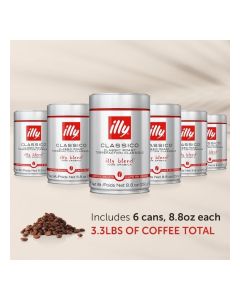 Illy Classico Coffee Beans - Medium Roast - 250 gr- Pack of 6 Cans