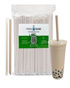 Pandaboard™ Compostable Bamboo Boba/Milkshake/Smoothie Straws - Wrapped - bag of 80