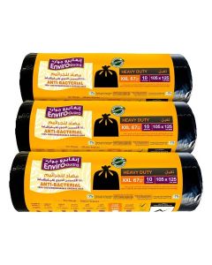 Enviro Guard Anti Bacterial Garbage Bags - 10 Rolls Set, 105 cm x 125 cm, Heavy Duty, Black (Pack of 3)
