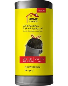 50 Gallons, Pack of 20-Piece, Size 75x103 cm, Drawstring Trash Bags, Drawstring Garbage Bags Rolls, Bio-Degradable, Bin Liners with Ribbon Neck Tie
