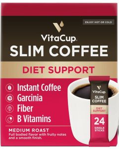 VitaCup Slim Instant Coffee Packets with Garcinia, Fiber, and B Vitamins - 24 Count Medium Dark Roast