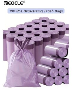 100PCS Drawstring Trash Bags Thick Leak Proof Disposable Plastic Bags for Kitchen Bathroom Bedroom Living Room and More Multi Purpose Home Use for Bathroom Hygiene and Secure Closure