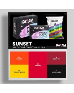 Kadam Pakka Rang Multicolour Combo Sunset 5 Multicolour Sachet 5g each Includes DyFix Color Fixer 5 Sachets Permanent Fabric Dye Colors for Faded Clothes Applicable on Cotton Nylon Silk Wool Georgette Chiffon Denim Jute