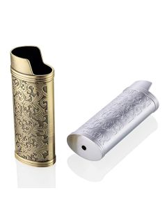 JINMUNIC 2pcs Lighter Case Cover Holder Metal Vintage Floral Stamped Fit for BIC Full J6 Series Lighter
