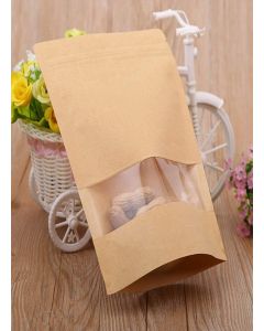 PanPack 100pcs Kraft Stand Up Pouches, Zip Lock Stand Up Bags Wth Matte Rectangular Window, Reusable for Home or Business, 6 x 9 Inches