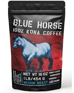 Blue Horse 100 Kona Coffee Medium Roast Arabica Whole Beans 1 lb 16 oz Bag Farm Fresh Authentic Hawaiian Coffee beans from Hawaiis Big Island