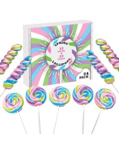 Spring Candy Pastel Lollipops Individually Wrapped Bulk Pack of 24 Swirl and Twisty Unicorn Suckers Spring Party Favors Candy Buffet Birthday Party Treats
