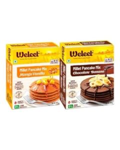 Weleet Millet Pancake Mix Powder Combo / Mango Vanilla & Chocolate Banana Flavour / 0% Maida, Gluten-Free, Diabetic Friendly - 200 gm Each (Pack of 2)