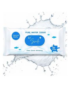 Smile+ Pure Water Baby Wipes – 80 Count, 99.9% Pure Water, Fragrance Free & Alcohol Free, Ultra Soft for Newborn & Sensitive Skin, Hypoallergenic, Paraben Free, Clean. Gentle. Refreshing - Pack of 1