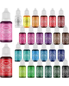Cherrysea 26 Vibrant Food Coloring Set - Food Grade Liquid Dye for Baking, Icing, Fondant, and Dessert Decorating - 0.35 Fl. oz Bottles