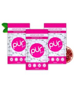PUR Gum Aspartame Free Chewing Gum 100 Xylitol Natural Pomegranate Mint Flavored Gum 55 Pieces Pack of 3