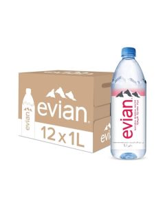 Evian Mineral Water, Naturally Filtered Drinking 1L Bottled Water Crafted by Nature, Case of 12 x Bottles