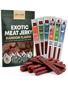 Buffalo Bobs Wild Game Exotic Meat Snacks Beef Variety Pack Jerky Exotic Sampler Set Gift Basket for Men Hunting Camping Adventure Stocking Stuffers High Protein Snack 6 Random Pack