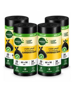 Earth Green Choice Black Trash Bags 30 Gallon (60 x 90 cm) – Durable & Leak-Proof Garbage Bags, Eco-Friendly Waste Bin Liners – 20 Bags per Roll, Pack of 4 (80 Bags Total)