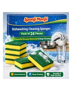 Sponjy Monjii Dishwashing Sponges, Pack of 24 – Heavy Duty Scrub Sponges for Grease Removal & Deep Kitchen Cleaning