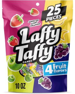 Laffy Taffy Assorted Mini Bars - Chewy Candy in Strawberry, Banana, Sour Apple, and Grape Flavors, 10 oz Stand Up Bag