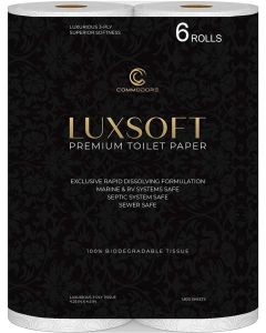 LUXSOFT Premium 3Ply Luxury Toilet Paper 6Pack Septic RV and Boat Safe with Quick Dissolving Material Single Pack 6 Rolls white