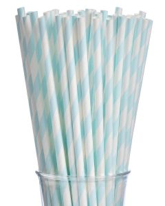 ALINK 100 Light Baby Blue and White Striped Paper Straws, Biodegradable Disposable Drinking Straws for Baby Shower, Brithday, New Year, Party Decoration Supplies
