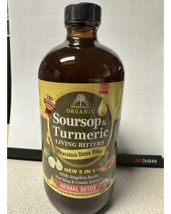 Soursop & Turmeric Living Bitter 5 in 1 with Angelica Roots, Nut Meg & Myrrh Extracts Hebal Tonic 16oz