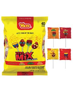 Vero Banda Fuego Mix Assorted Chili Lollipops Artificially Flavored Net Wt 2186 Ounces 40 Count Bag