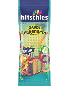 Hitschies Sour Octopus Arms Fruit Flavour Chewy Candy, Extra Tangy Vegan Strips, German Premium Confectionery, 75g