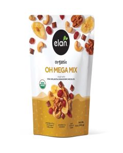Elan Organic Oh Mega Mix, 4.8 oz, Vegan Dark Chocolate, Dried Fruits (Cranberries & Banana Chips), Nuts (Chia Walnuts & Roasted Cashews), Non-GMO, Gluten-Free, Vegan, Guilt-Free Snacks
