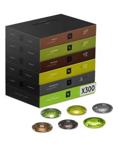 Nespresso Professional Coffee Capsules, Assortment Bundle, 300-Count (Forte, Leggero, Intenso, Finezzo, Ristretto, Peru Organic)