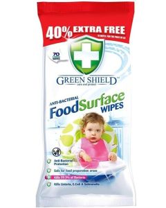 Green Shield Anti-Bacterial Food Surface Wipes 70 Large Wipes (40% Extra Free) – Kills 99.9% Germs, Food Safe Cleaning Wipes for Kitchen, Baby Chair, Dining Tables & Multi Surface Disinfection