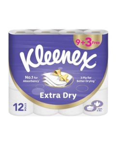 Extra Dry Toilet Tissue Paper, 3 PLY, 12 Rolls x 140 Sheets, Embossed Bathroom Tissue with Superior Absorbency
