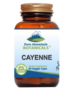 Pure Mountain Botanicals Cayenne Pepper Capsules 90 Kosher Vegan Caps with 500mg Organic Cayenne Pepper with Capsaicin