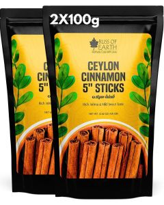 Bliss of Earth Premium Ceylon Cinnamon Sticks 5" 2X100g, True Sri Lankan Dalchini, Sweet Aromatic Whole Cinnamon for Tea, Coffee, Kahwa, Baking & Cooking