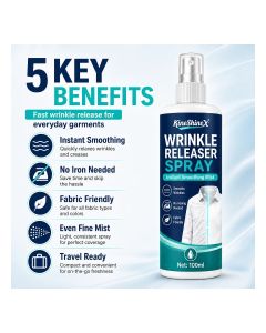 KineShineX Wrinkle Releaser Spray, 100ml Instant Fabric Smoothing Mist, No Iron Needed Wrinkle Remover, Fabric Friendly Anti-Wrinkle Spray for Clothes, Portable Travel Clothing Refresher