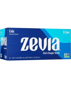 Zevia Zero Sugar Soda, Cola - 12 oz Cans (8-Pack) - Naturally Sweetened, Non-GMO, Gluten-Free, Vegan