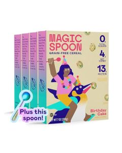 Magic Spoon Cereal High Protein Cereals Sugar Free Snacks Breakfast Food Grain Gluten Free Cereal Healthy Snacks for Kids Adults Low Carb Keto Friendly 4 Pack Birthday Cake