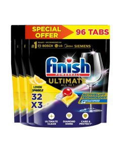 Finish Quantum Ultimate Dishwasher Tablets Lemon Sparkle 32 Tabs x 3 Pack – Powerful Deep Cleaning & Shine, No Pre-Rinse Needed