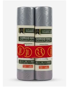 Garbage Bags Drawstring, 10 Gallon, 54 × 60 cm, Silver, 20 Bags per Roll (X Small) – Pack of 2