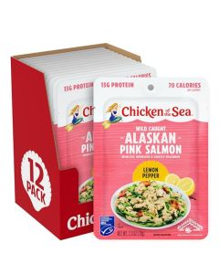 Chicken of the Sea Alaskan Pink Salmon 25 Ounce Packets Box of 12 Wild Caught Salmon Lemon Pepper