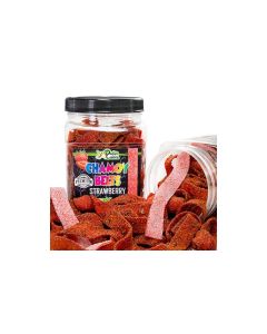 Dulces Colibri Premium Strawberry Chamoy Belts Dry Chamoy Coated Gummies Mess Free Handmade to Order Long Lasting Flavor 10oz Jar Mix Match Eligible