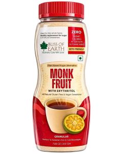 Bliss of Earth Monk Fruit Sweetener with Erythritol (200g), 1:1 Zero Calorie Sugar Alternative, Keto Friendly, No Aftertaste, Zero Glycaemic Natural Sweetener