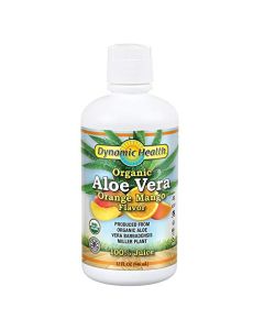 Dynamic Health Organic Aloe Vera Juice Orange Mango Flavor No Added Sugar Artificial Color or Sweeteners No Gluten or BPA 32oz 8Serv