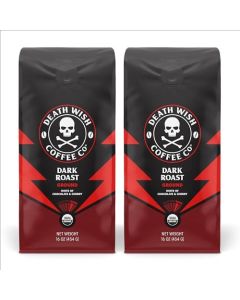Death Wish Coffee Dark Roast Grounds 16 Oz 2 Packs of Bold Intense Blend of Arabica Robusta Beans USDA Organic Ground Coffee Pack of 2