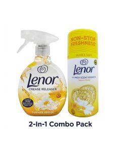 Lenor Summer Breeze 2-in-1 Combo Pack: Crease Releaser Spray 500ml & In-Wash Scent Booster Beads 155g, Wrinkle Remover, Anti-Static & Freshness